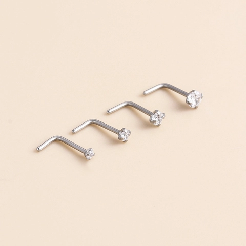 Piercing Naso A Forma Di L Gioielli In Titanio G23 Con Zirconia Cubica Rotonda Chiara Moda Accessorio Donna Uomo