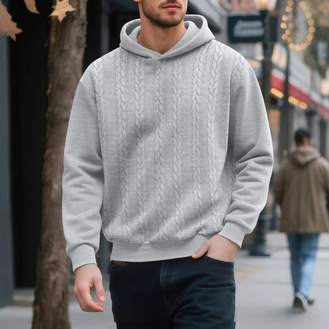 Sudadera Con Capucha Hombre Punto De Torsión Jacquard Pullover Manga Larga Moda Urbana Casual