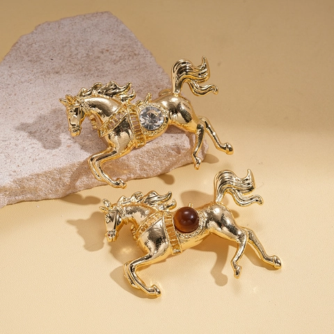 Spilla A Forma Di Cavallo Lega Strass Resina Forma Animale Vintage Moda Accessori Per Risvolto Da Donna