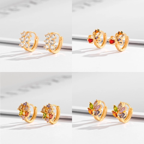 Fashion Hoop Earrings Brass Gold Plated With Colorful Cubic Zirconia Rhinestone Huggie For Women Daily Party Elegant