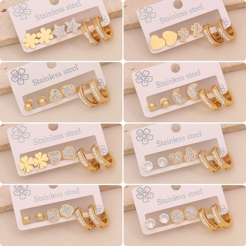 Orecchini In Acciaio Inossidabile Forme Cuore Stella Luna Farfalla Strass Gioielli Moda Donna
