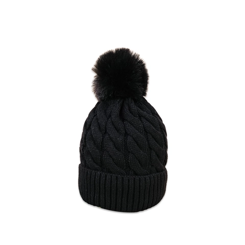 Winter Beanie Hat With Pom Pom Cable Knit Fleece Lined Warm Knitted Cotton Headwear Unisex