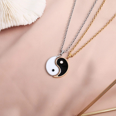 Coppia di Collane con Pendente Yin Yang Tai Chi in Acciaio Inossidabile per Coppie Uomo Donna Corda di Cera Regolabile Gioielli di Moda