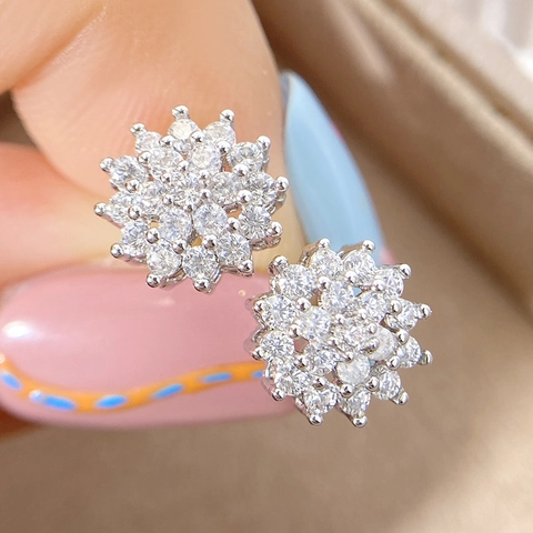 Flower Cluster Stud Earrings AAA Zircon Inlaid Brass 18K Gold Plated Luxury Floral Jewelry For Women In Elegant Design