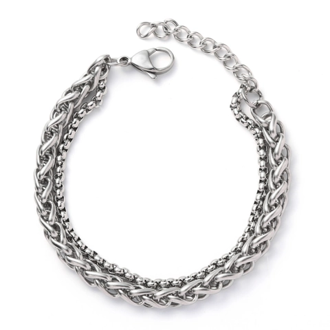 Pulsera De Cadena De Doble Capa Para Hombre De Acero Inoxidable Minimalista Hip Hop Joyería Geométrica Con Cierre De Langosta Extensión