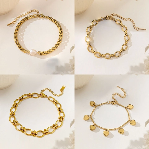 Edelstahl Armband Für Damen Herz Seestern Muschel Künstliche Perle Anhänger Mode Vergoldet Nicht Verblassender Trendiger Schmuck
