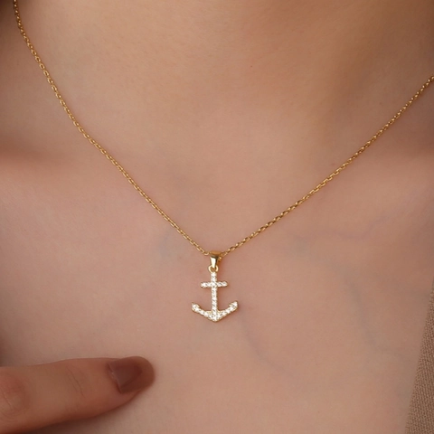 925 Sterling Silber Anker Anhänger Halskette Für Damen Vergoldet Zirkonia Nautische Schlüsselbeinkette Hip Hop Punk