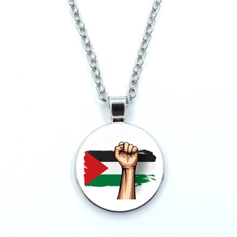 Palästina Flagge Nationalkarte Runder Anhänger Halskette Legierung Glas Cabochon Zeitjuwel Symbol Schmuck Geschenk