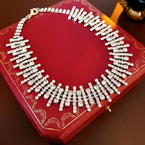 Collier Ras Du Cou À Franges En Strass Cuivre Irrégulier Multi Rangs Gland Ton Argent Bijoux De Soirée Pour Femmes