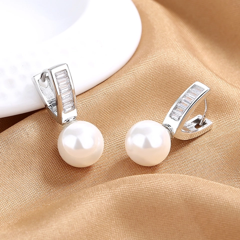 Geometrische Künstliche Perle Tropfenohrringe Baguette Schliff Zirkon Französisch Elegante Stil Schmuck Zubehör Für Frauen