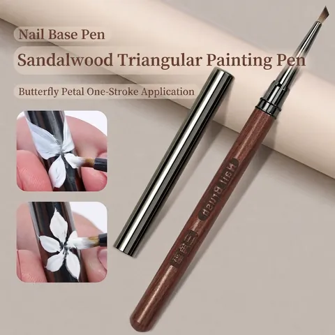 Pincel Profesional Para Arte De Uñas Mango De Sándalo Agarre Triangular Punta Biselada Para Dibujo De Flores Manicura