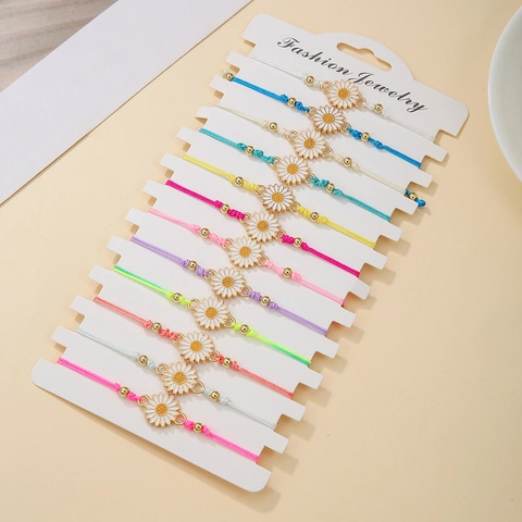 Gewebte Gänseblümchen Sonnenblume Charm Armbänder Böhmisch Bunt Emaille Legierung Wachsseil Verstellbar Urlaub Schmuck