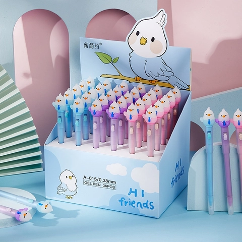 Cute Cartoon Bird LED Glowing Gel Pen Plastic Press Type Fine Tip Stationery School Office Writing Supplies