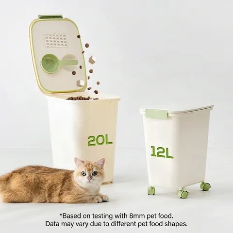 Airtight Pet Food Storage Container With Wheels And Scoop Moisture Proof Grain Bucket For Cat Dog Food Storage