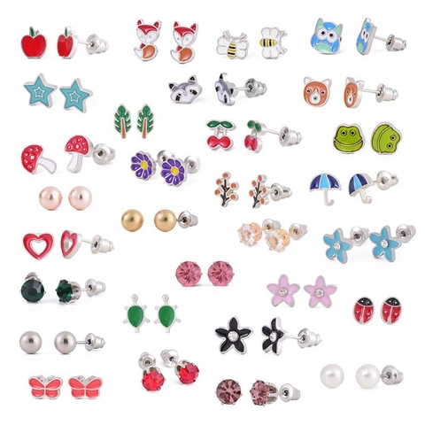 Süße Tier Frucht Blumen Ohrstecker Legierung Emaille Strass Künstliche Perle Mit Stahl Ohrstecker Pfosten Verschiedene Stile