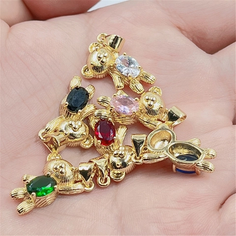 Collana Con Pendente A Orsetto Carino Rame Placcato Oro 18K Zirconia Cubica Ovale Colorata Gioielli Animali Per Donne