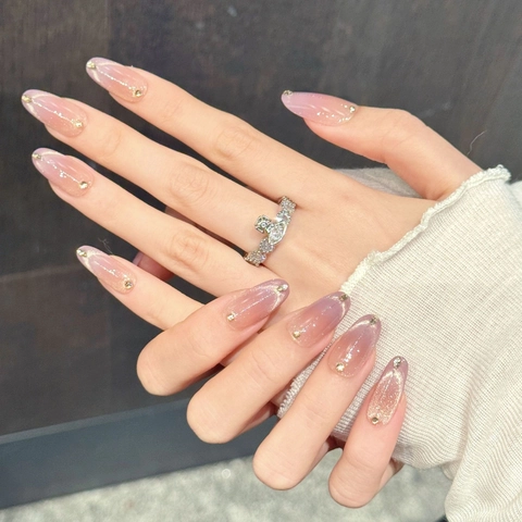 Handgemachte Press On Nails Pink Lila Farbverlauf Cat Eye Effekt Mit Strasssteinen Schimmer Oval Elegant Feminin
