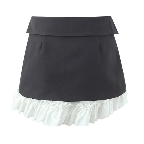Minigonna Aderente A Vita Alta Con Orlo A Balze A Strati Patchwork Poliestere Spandex Per Donne Stile Street Sexy