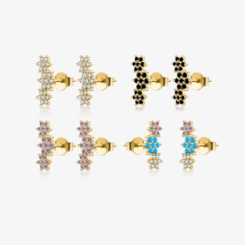 925 Sterling Silver Flower Zirconia Stud Earrings For Women Gold Plated Snowflake Jewelry Hypoallergenic Earring Jewelry Gift