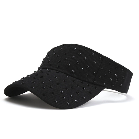 Cappello da Sole con Visiera Strass da Donna Poliestere Protezione UV Estivo Cappello Vuoto Sport All'aperto Casual Parasole