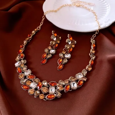 Collar Y Pendientes Vintage En Forma De Gota Aleación Cristal Joyas Con Poste De Plata Elegante Para Mujer