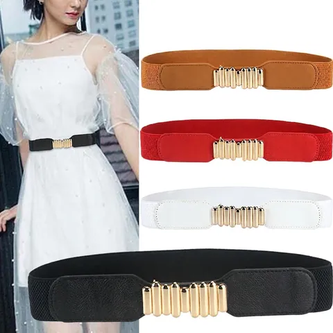 Damen Mode Elastischer Taillengürtel Kunstleder Breiter Hüftgürtel Mit Goldener Legierungsschnalle Vielseitige Kleid Accessoires