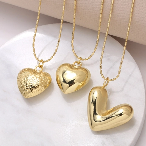 Collana Con Pendente A Cuore Rame Placcato Oro Catena A Sfere Retro Floreale Gioielli Regalo Donna