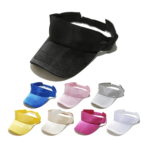 Women Sun Visor Hat Empty Top Satin Faux Satin Adjustable UV Protection Glossy Solid Color Summer Outdoor Sport Visor