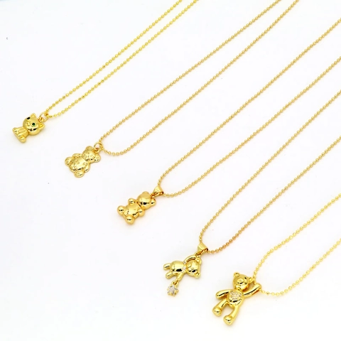Lindo Oso Gato Animal Colgante Collar Cobre Chapado En Oro Con Circón Estilo Hip Hop Joyas Para Mujeres