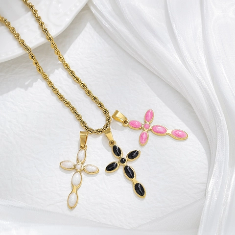 Ciondolo A Croce In Acciaio Inossidabile Placcato Oro Smalto Charm Per DIY Gioielli Collana Portachiavi Stile Dolce Trendy
