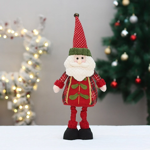 Christmas Plush Figurines Santa Claus Snowman Reindeer With Retractable Legs Telescopic Holiday Decor Home Window Plaid