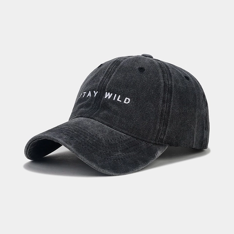 Casquette De Baseball En Coton Lavé Vintage Stay Wild Broderie Réglable Retro Casquette Solaire Extérieur