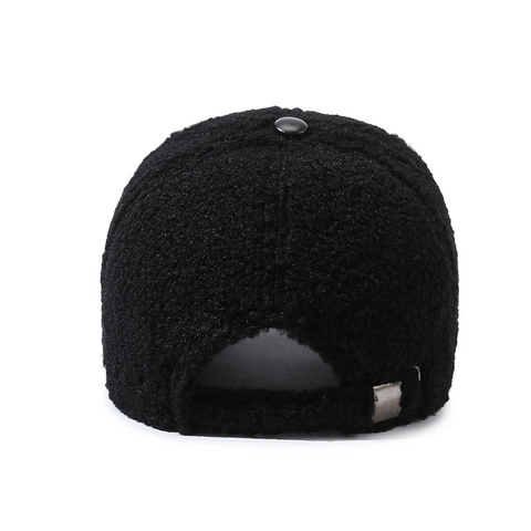 Women Winter Baseball Cap Lamb Wool Fleece Warm Windproof Leather Brim Embroidered Letters Adjustable Outdoor Hat