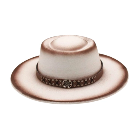Vintage Wide Brim Flat Top Fedora Hat Wool Felt Cotton Polyester With Leather Rivet Band Western Cowboy Style For Men Women