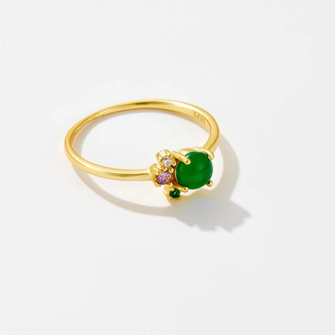 S925 Sterling Zilveren Ring Voor Dames Groene Ronde Edelsteen Strass 18K Verguld Eenvoudig High-End Ontwerp Geometrische Vingerring