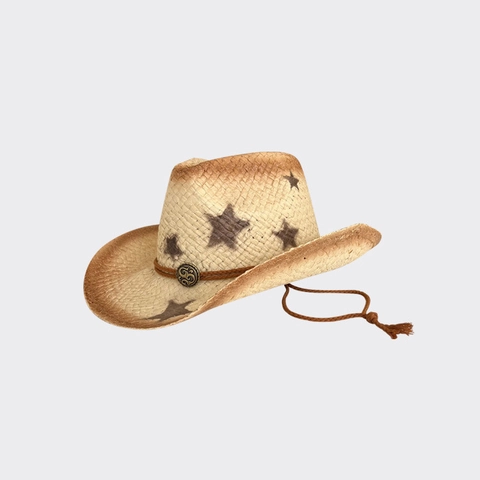 Western Cowboy Strohhut Papier Breite Krempe Sternenmuster Sonnenschutz Sommer Strandurlaub Lässiger Stil Frauen