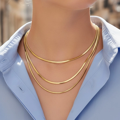Collana a Catena a Serpente in Rame Placcato Oro 18K per Donna Girocollo a Catena Piatta Minimalista Gioielli Hip Hop