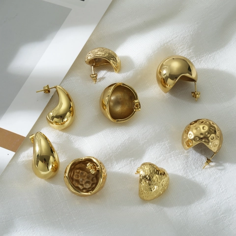 Gehämmerte Geometrische Ohrringe Vergoldeter Edelstahl Wasserdicht Rostfrei Mode Pendeln Schmuck Damen
