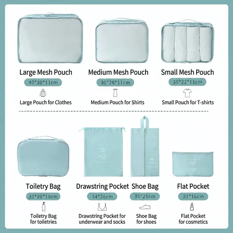 Bolsas Organizadoras de Equipaje de Viaje de Sarga Cubos de Embalaje Impermeables Surtido de Bolsas de Almacenamiento para Maleta para Ropa y Zapatos