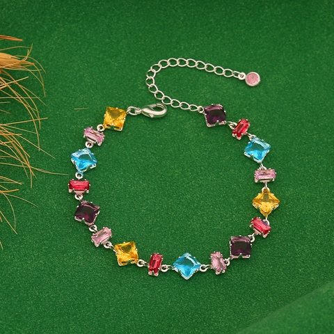 Bracciale Di Caramelle In Cristallo E Zircone Colorato Per Donna Rame Placcato Argento Scintillante Gioielli