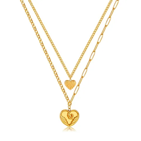 Vintage Roestvrijstalen Dubbellaagse Hart Hanger Ketting Goud Vergulde Multi Rij Ketting Sieraden Voor Vrouwen Dagelijks Dating Accessoires