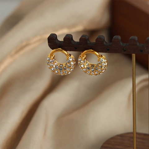 Pendientes De Aro En Forma De U Acero De Titanio Chapado En Oro Estrás Pavé Joyería De Moda Geométrica Para Mujeres