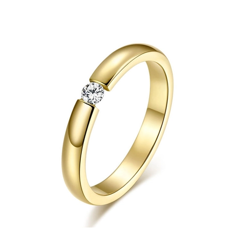Bague en Acier Inoxydable 316L avec Incrustation de Zirconia pour Couples Bague Géométrique Minimaliste Or Rose Argent Noir Bijoux