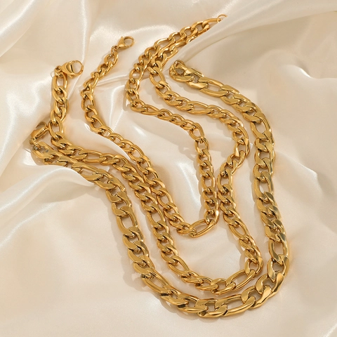 Collier Chaîne Figaro Minimaliste en Acier Inoxydable Pour Femmes Plaqué Or Argent Or Rose Bijoux Géométriques