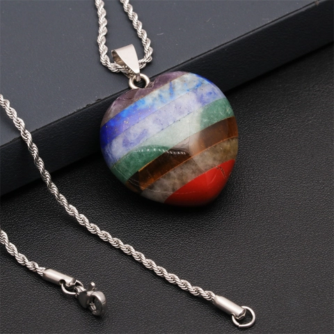 Collana Pendente In Cristallo Curativo Chakra Pietra Naturale Resina Arcobaleno Cuore Goccia Catena Acciaio Inossidabile Donne