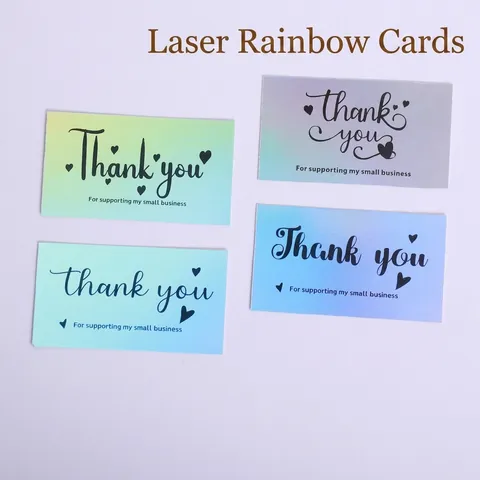 Holographic Thank You For Supporting My Small Business Cards Laser Rainbow Heart Design Appreciation Gift Tags For Customers