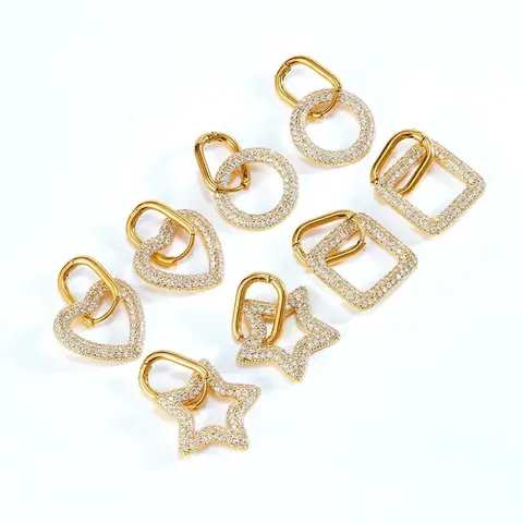 Geometrische Herz Stern Runde Quadratische Hängeohrringe Mit Edelstahlbügel Und Kupferanhänger Mit Zirkonia Modeschmuck Für Damen