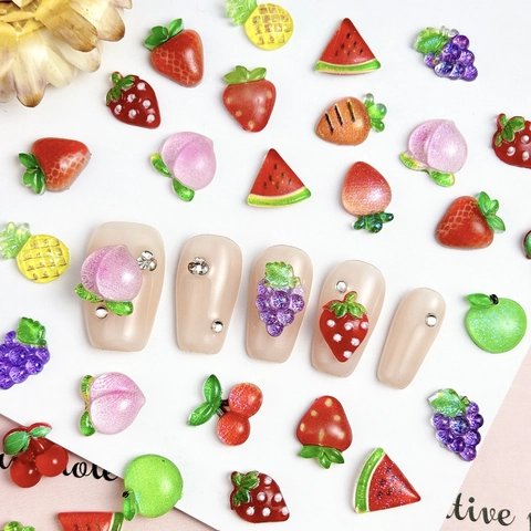 3D Frucht Nagelkunst Dekorationen Harz Charms Erdbeere Wassermelone Kirsche Ananas Pfirsich Maniküre Zubehör DIY