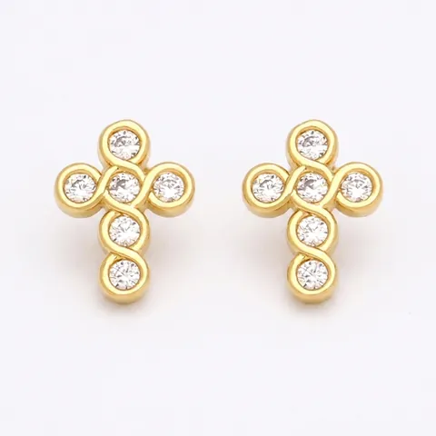 Minimalist Zircon Stud Earrings Gold Plated Copper Heart Pineapple Butterfly Cross Tree Of Life Jewelry For Women