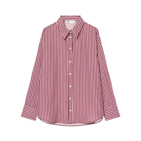 Camisa De Rayas De Manga Larga Para Mujer Algodón Cuello Solapa Blusa Casual